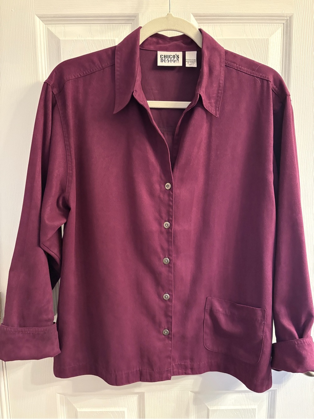 Chico's Button-Front Shirt Jacket in Deep Wine #408